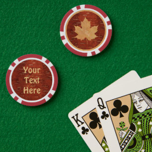 Canadian Flag On Inner Birch Bark Poker Chips