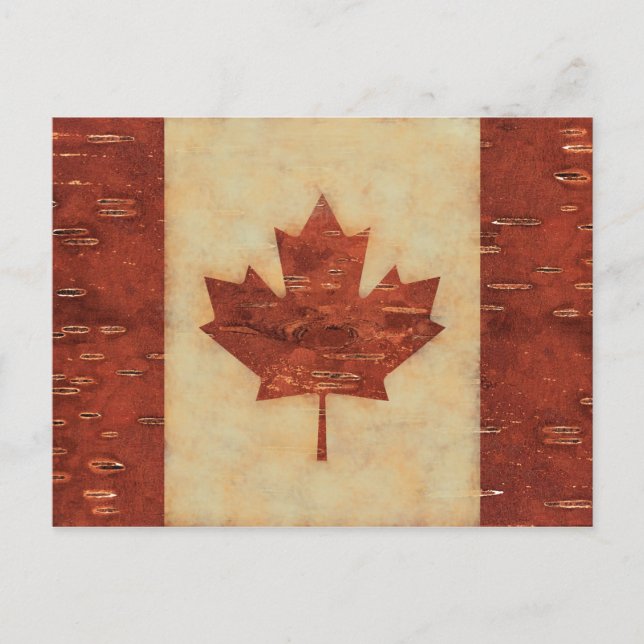 Canadian Flag On Inner Birch Bark Postcard (Front)