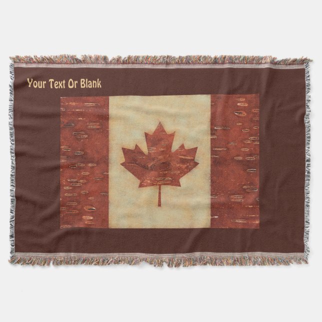 Canadian Flag On Inner Birch Bark Throw Blanket (Front)