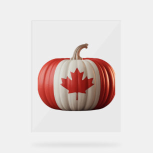 Canadian Flag Pumpkin Maple Leaf Thanksgiving Over Acrylic Sign