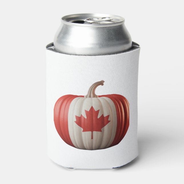 Canadian Flag Pumpkin Maple Leaf Thanksgiving Over Can Cooler (Can Front)