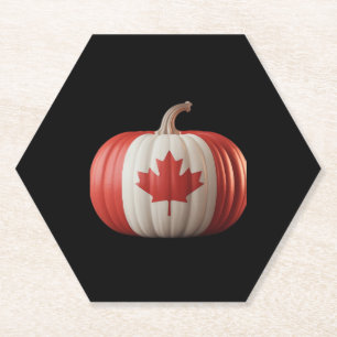 Canadian Flag Pumpkin Maple Leaf Thanksgiving Over Paper Coaster