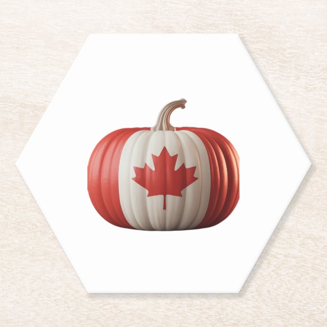 Canadian Flag Pumpkin Maple Leaf Thanksgiving Over Paper Coaster (Front)