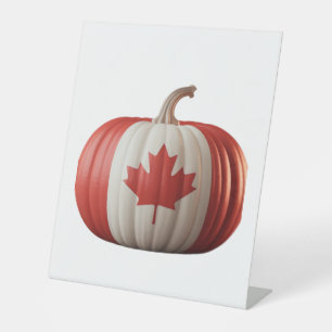 Canadian Flag Pumpkin Maple Leaf Thanksgiving Over Pedestal Sign