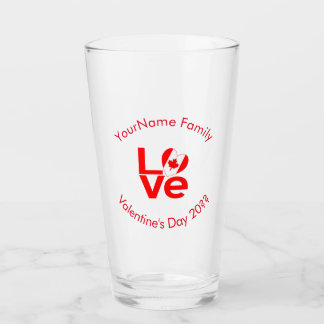 Canadian Flag Red LOVE Personalised Text Glass