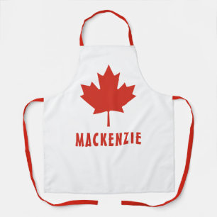 Canadian Flag Red Maple Leaf Canada Day Name Text Apron