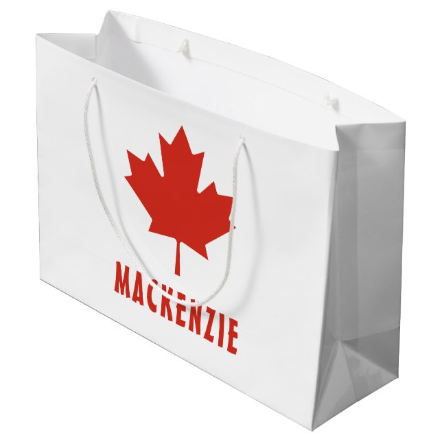 Canadian Flag Red Maple Leaf Canada Day Name Text Large Gift Bag (Back Angled)