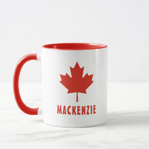 Canadian Flag Red Maple Leaf Canada Day Name Text Mug