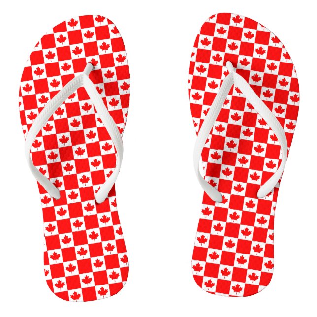 Canadian flag red maple leaf print Canada Day Thongs (Footbed)