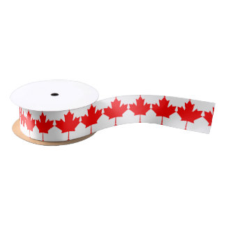 Canadian Flag Red Maple Leaf Satin Ribbon