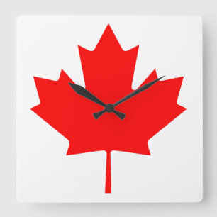 Canadian Flag Red Maple Leaf Square Wall Clock