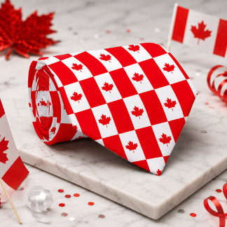 Canadian Flag Red White Maple Leaf Chequered Patte Tie