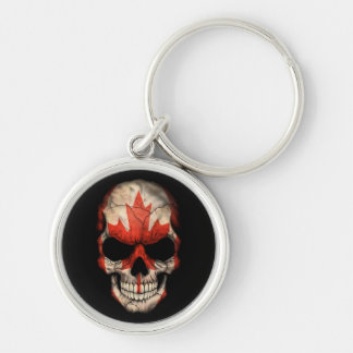 Canadian Flag Skull on Black Key Ring