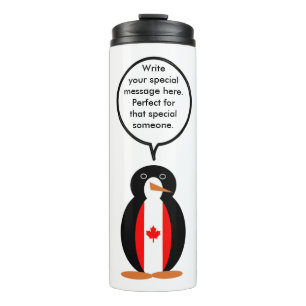 Canadian Flag Talking Ms. Penguin Personalise Text Thermal Tumbler
