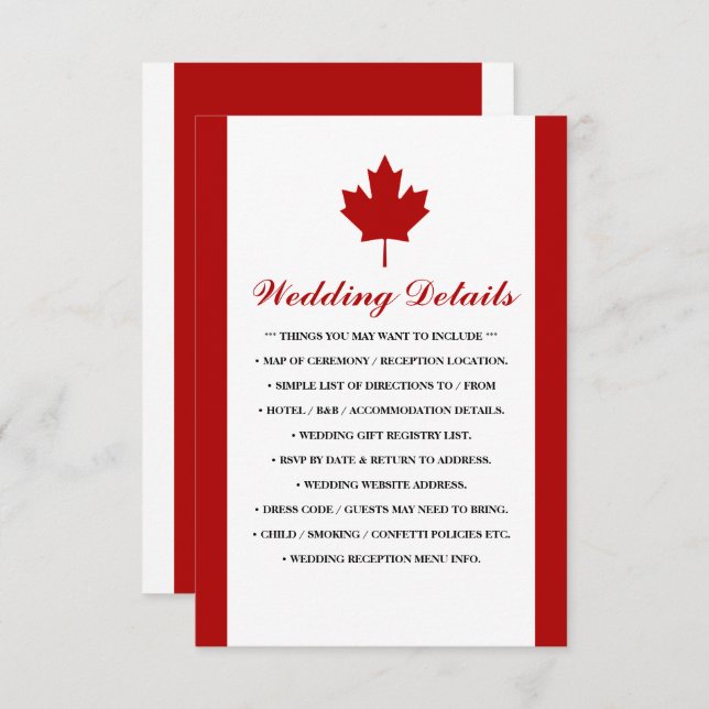 Canadian Flag Wedding Details Enclosure Card (Front/Back)
