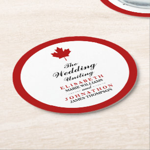 Canadian Flag Wedding Round Paper Coaster