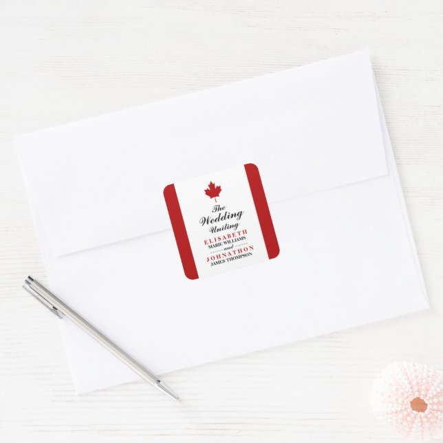 Canadian Flag Wedding Square Sticker (Envelope)