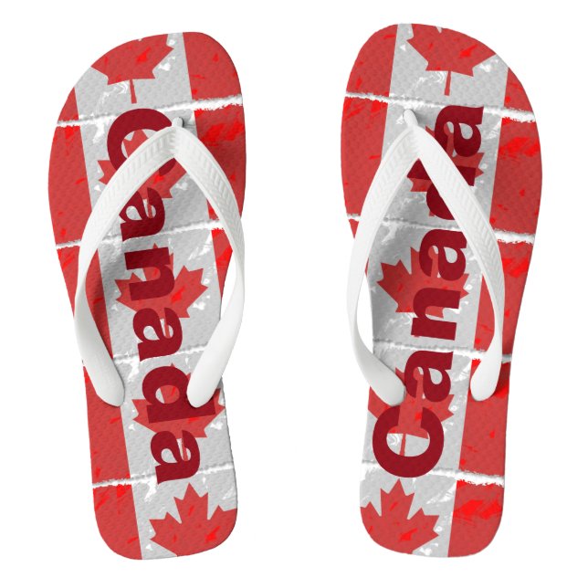 Canadian Flag with Canada Printed in Red Thongs (Footbed)