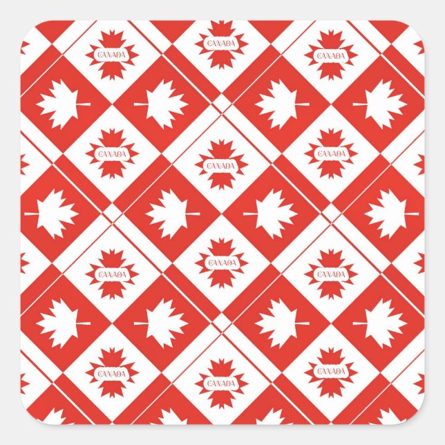 Canadian flag with maple leaves square sticker (Front)