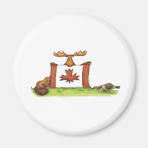 Canadian Flag with moose, beaver and goose Magnet