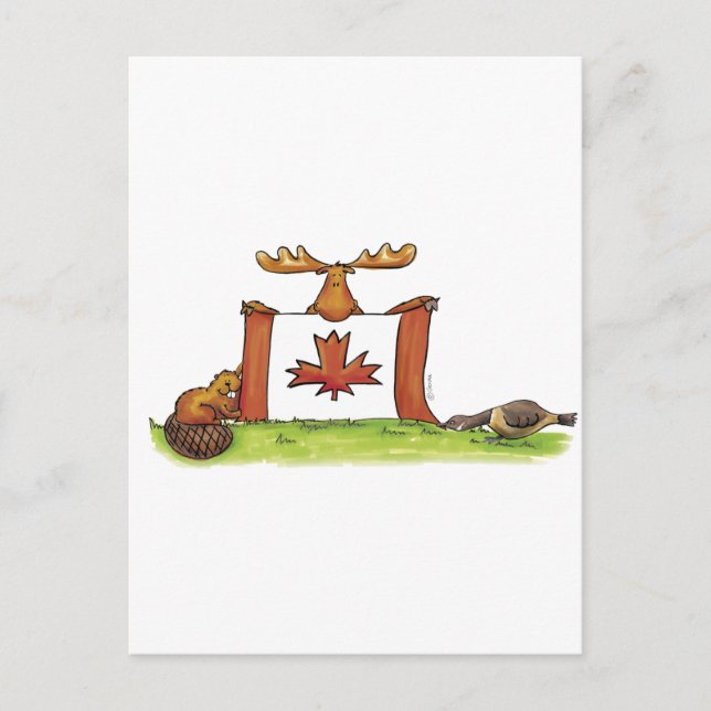 Canadian Flag with moose, beaver and goose Postcard (Front)