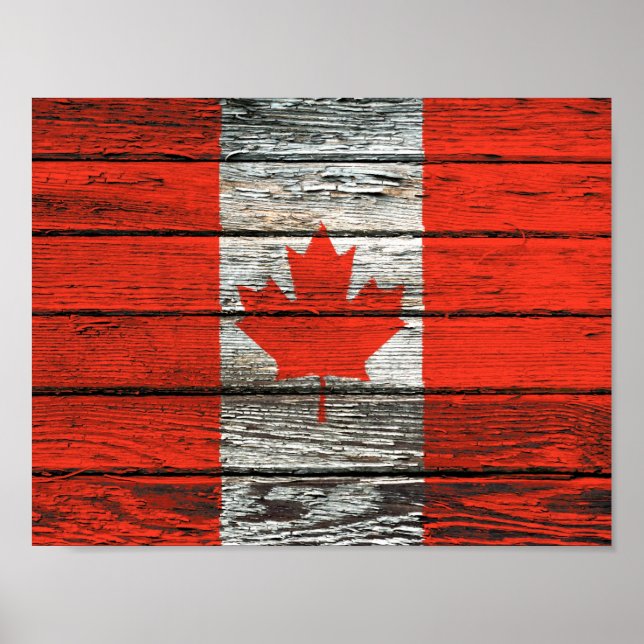 Canadian Flag with Rough Wood Grain Effect Poster (Front)