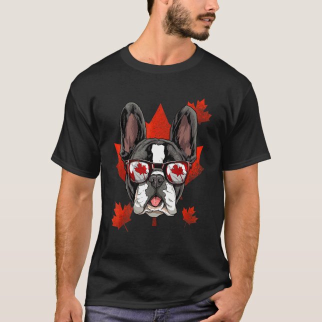 Canadian French Bulldog Dog Maple Leaf Patriotic C T-Shirt (Front)