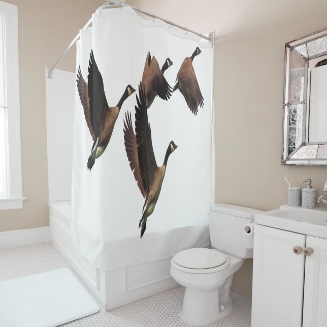 Canadian geese flying in a flock kids design shower curtain (In Situ)