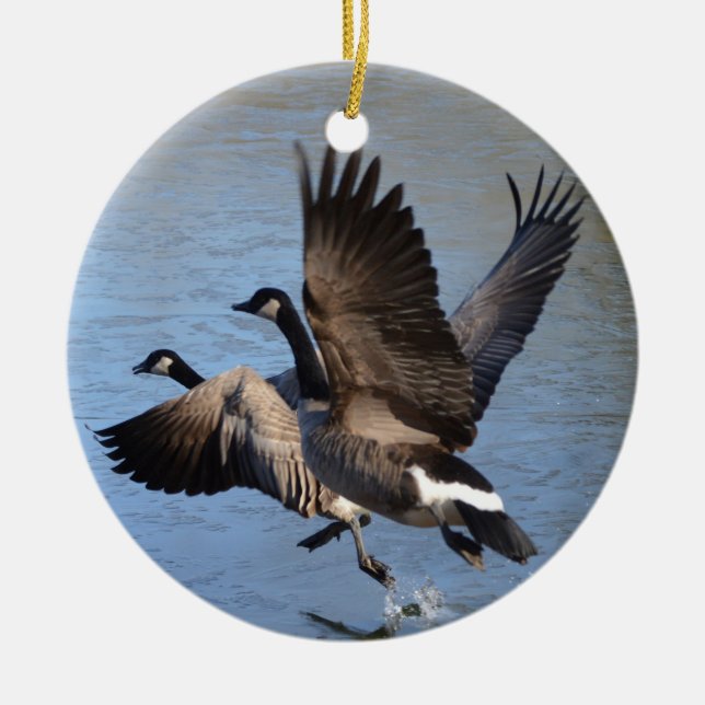Canadian Geese Taking Flight Ceramic Tree Decoration (Front)