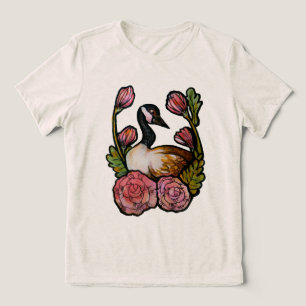 Canadian Goose Canada Geese Pink Floral Art Tri-Blend Shirt
