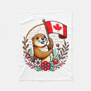 Canadian Groundhog Flag Funny Summer Canada Day Ho Fleece Blanket