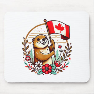 Canadian Groundhog Flag Funny Summer Canada Day Ho Mouse Pad