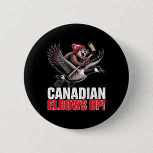 Canadian Hockey Elbows Up Retro Funny Canada Day G 6 Cm Round Badge