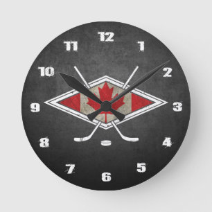 Canadian Hockey Logo Flag Round Clock