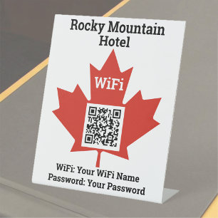 Canadian Hotel Wifi Details Plus QR Code Pedestal Sign