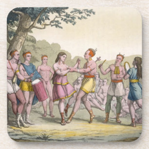 Canadian Indian dance in the evening (colour engra Coaster