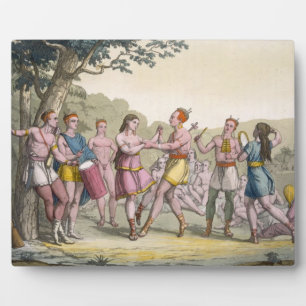 Canadian Indian dance in the evening (colour engra Plaque