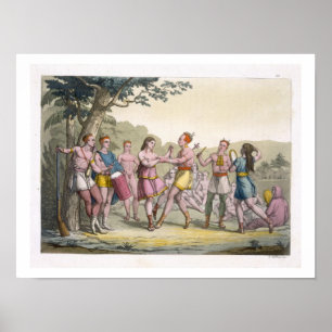 Canadian Indian dance in the evening (colour engra Poster