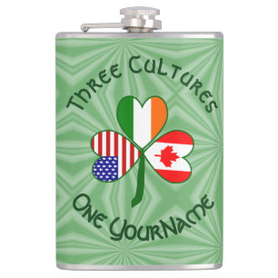 Canadian Irish USA Flags Shamrock Personalised Hip Flask