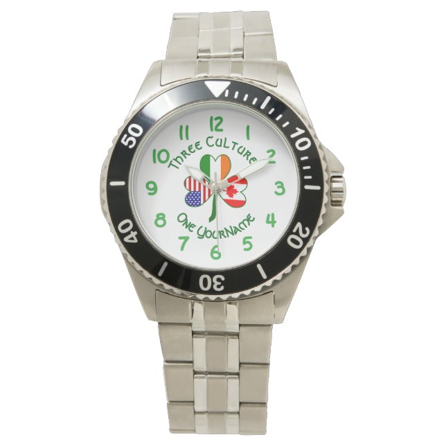 Canadian Irish USA Flags Shamrock Personalised  Watch (Front)