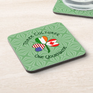 Canadian Irish USA Flags Shamrock Your Name Coaster
