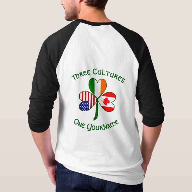 Canadian Irish USA Flags Shamrock Your Name T-Shirt (Back)