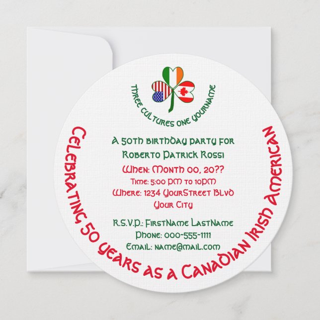 Canadian Irish USA Shamrock Birthday Invitation (Front)