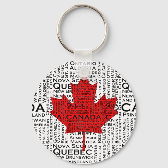 Canadian Leaf w/ City & States Background Key Ring (Front)