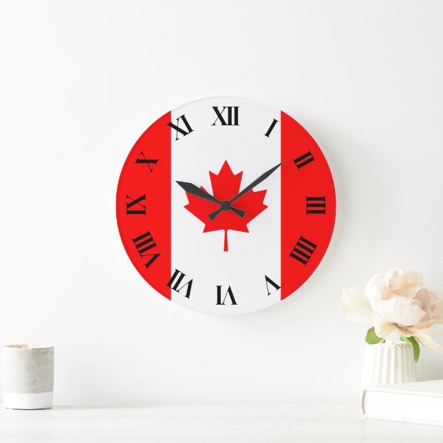 Canadian Maple Leaf Canada Roman Numerals Large Clock (Home)