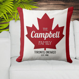 Canadian Maple Leaf Family Name Throw Pillow