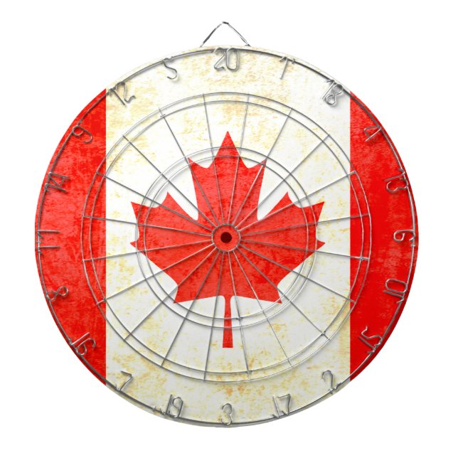 Canadian maple leaf flag antiqued style dart board (Front)