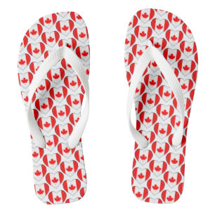 Canadian Maple Leaf Flag Hearts Pattern Patriotic Thongs