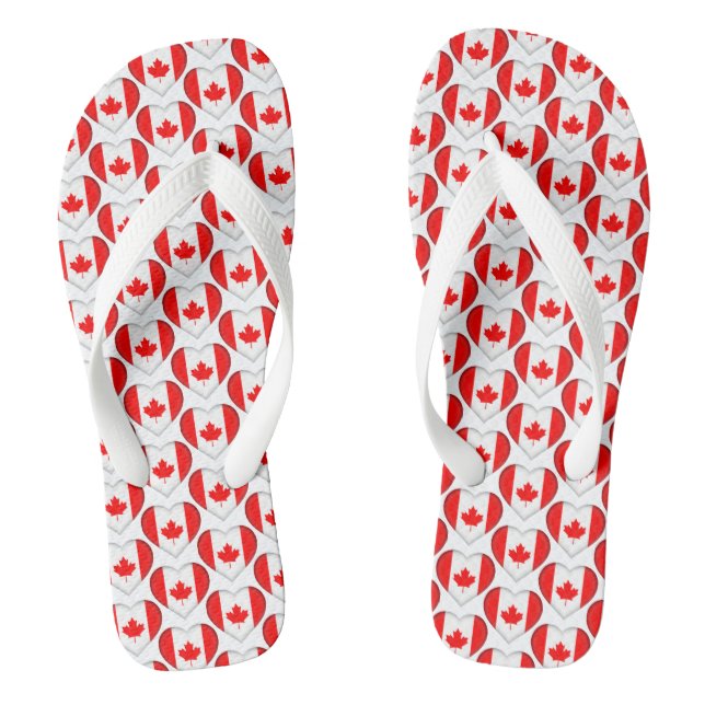 Canadian Maple Leaf Flag Hearts Pattern Patriotic Thongs (Footbed)