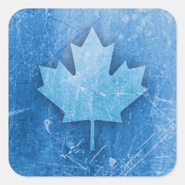 Canadian Maple Leaf Ice Background Blue Graphic  Square Sticker (Front)